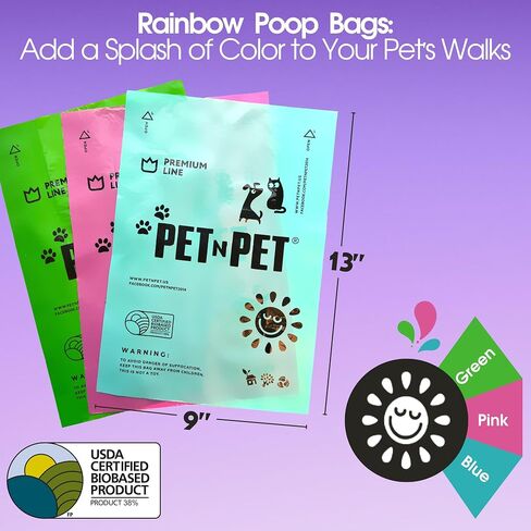 PET N PET 720 قطعة، أكياس براز ملونة للكلاب، 38% نباتية و62% بولي إيثيلين لفافات أكياس براز الكلاب، أكياس إعادة تعبئة أكياس براز الكلاب السميكة للغاية، أكياس براز الكلاب مانعة للتسرب، أكياس للحيوانات الأليفة للبراز - برائحة اللافندر in Saudi Arabia