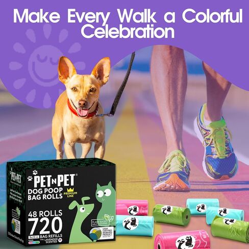 PET N PET 720 قطعة، أكياس براز ملونة للكلاب، 38% نباتية و62% بولي إيثيلين لفافات أكياس براز الكلاب، أكياس إعادة تعبئة أكياس براز الكلاب السميكة للغاية، أكياس براز الكلاب مانعة للتسرب، أكياس للحيوانات الأليفة للبراز - برائحة اللافندر in Saudi Arabia