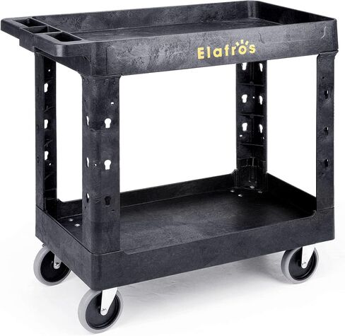 ELAFROS Heavy Duty Plastic Utility Cart 34 x 17 Inch - Work Cart Tub Storage W/Deep Shelves and Full Swivel Wheels Safely Holds up to 550 lbs - 2 Tier Service Cart for Warehouse,Garage, Cleaning in Saudi Arabia