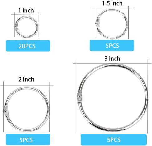 حلقات مجلد بأحجام متنوعة، 35 قطعة، حلقة ورق فضفاضة، حلقات كتاب (1،1.5،2،3 بوصة)، مشابك حلقية، حلقات معدنية لبطاقات الفهرسة، حلقات لبطاقات الفلاش، حلقات الكمبيوتر المحمول، حلقات ربط in Kuwait