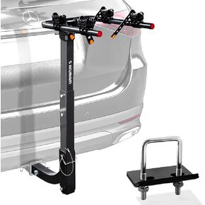 3 Bike Rack Bicycle Carrier Racks Hitch Mount Double Foldable Rack for Cars, Trucks, SUV's and minivans with a 2" Hitch Receiver Including Top Tube Tension Bicycle Cross-bar Adapter
