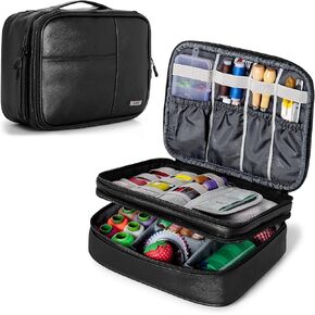 BUBM Double Layer Organizer with Detachable Dividers, Medium Black Sewing Supplies Organizer