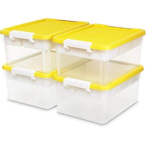 Citylife 17 QT Plastic Storage Box with Building Baseplate Lid and Removable Tray Craft Organizers and Storage Clear Storage Container for Organizing Bead, Tool, Sewing
