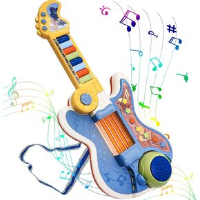 Kid Guitar, 4 in 1 Toddlers Guitar and Piano Guitar for Kids 3-5 with Strap Guitar for Toddlers 2-4 with Lullaby Projector Drum Toy Guitar for Kids Toy Toddler Guitar for 3 4 5 Year Old Boy Girl Gift