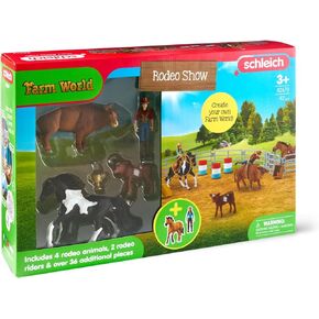Schleich Rodeo Show 42-Piece Rodeo Toys Playset with Cowboy Toys and Cowgirl Toys with Barrel Racing, Western Riding and Calf-Roping Cow Toys