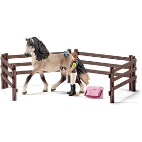 Schleich Horse Club 9-Piece Horse Toy for Girls and Boys Ages 5+, Horse Care Set with Andalusian Horse