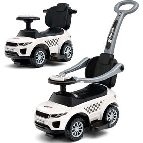 OLAKIDS 4 في 1 ركوب على سيارة دفع، عربة أطفال صغيرة تمشي مع قرن، موسيقى، أضواء، حواجز حماية قابلة للإزالة ومقبض، تخزين أسفل، مشاية أطفال من القدم إلى الأرض للأولاد والبنات (وردي)