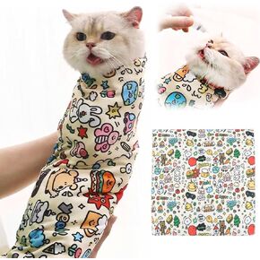Cat Wrap for Grooming, Cat Restraint Wrap for Cutting Nails and Grooming, Self-Adherent, Anti-Bite, Anti-Scratch, Anti-Escape Calming Wrap, Cat Grooming Supplies