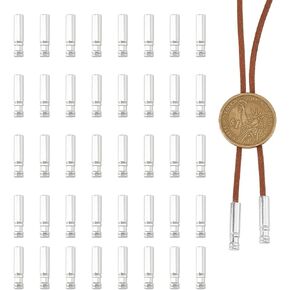 SUPERFINDINGS 60Pcs Bolo Tie Tips Bolo Cap Buckle Replacement Silver Long Cord Ends Metal Accessories Alloy Bolo Findings with 4mm Inner Diameter for DIY Making Clothes Decoring