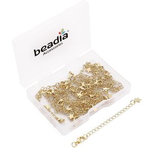 BEADIA 14K Gold Plated Extender Chains 75mm 20pcs 3D Star Extension Tail Chains for Jewelry Making Findings