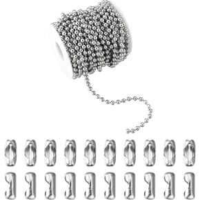 33Feet Ball Bead Chain Stainless Steel Dog Tag Chain with Matching Connectors for Jewelry Making Necklace Hanging Bracelets Keychain(2.4mm)