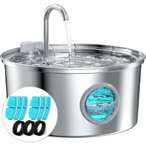 Cat Water Fountain Stainless Steel - Dog Automatic Waterer Bowl - Auto Pet Dispenser - Small Pets Drinking Waterer Indoor - Auto Dish Animal Fountains - 108oz/3.2L Metal Self Kitty Watering Supplies