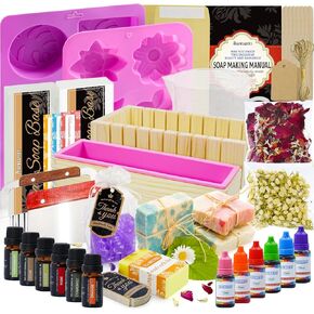 Soap Making Kit for Adults & Beginners - Soap Making Supplies Melt and Pour - Soap Base,Silicone Molds,Soap Loaf Molds,Soap Cutter Box,Fragrances,Gift Card,Soap DIY Craft Kit