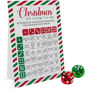Exchange Dice Game, One Instruction Standing Sign with 2 Dice, Christmas Group Party Game, Xmas Gift Swap Game-SDGE01