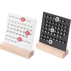 PATIKIL Wood Perpetual Calendar, 2 Pack Desktop Acrylic Calendar Stand Month Week Date Display for Desk Shop Office Home Decoration, White Black