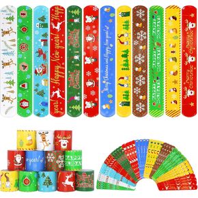 48Pcs Christmas Slap Bracelets Xmas Party Favors for Kids Christmas Stocking Stuffers Gifts