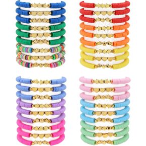 36 Pcs Preppy Friendship Bracelets for Teen Girls Heishi Cute Clay Beads Bracelets Bulk Colorful Heart Star Crown Friendship Surfer Bracelets Things Jewelry Gifts for Girls