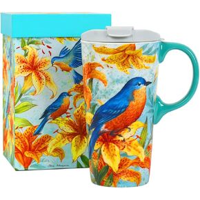 TZSSP Ceramic Mug Coffee Porcelain Latte Tea Cup 17oz. Humming bird