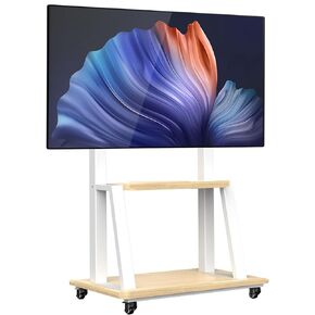Mobile TV Cart for 32" - 75" Inch LCD LED OLED 4K Flat/Curved TVs,Large Rolling tv Stand with Wheels and Shelf Max VESA 600x400mm Holds up to 110lbs, Heavy-Duty White Rolling tv Table Cart