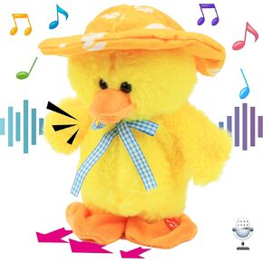 Hopearl Talking Singing Penguin Repeats What You Say Walking Electric Interactive Animated Toy Speaking Plush Buddy Gifts for Toddlers, 7.5''
