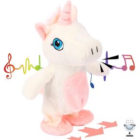 Hopearl Talking Unicorn Repeats What You Say Walking Electric Interactive Animated Toy Speaking Plush Buddy Gifts for Toddlers Birthday, 9.5''