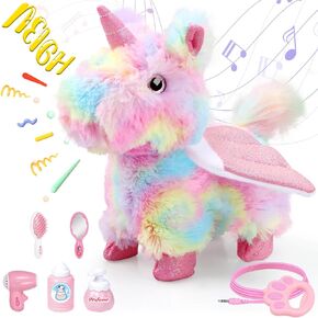 Unicorn Plush Interactive Toy for Kids age 3 4 5 6 Year Old: Walking Talking Electronic Pet Toy with Remote Control Leash Touch Recognition Toddler Unicorn Care Set Birthday Gifts for Girl 6-12