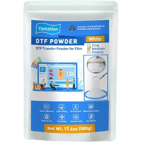 DTF Powder Adhesive White 500g / 1.1lb DTF Transfer Powder Hot Melt Adhesive applies to All DTF Transfer Printers for Digital Prints on T-Shirts Textile DTF Supply with DTF PET Film and Ink