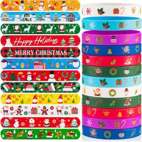 48 PCS Christmas Slap Bracelets and Rubber Bracelets for Kids Holiday Party Favors Bracelets Silicone Wristbands for Birthday Party Supplies Boys and Girls'Santa Gifts Xmas Stocking Stufers