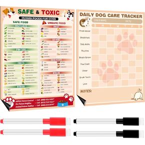 Pasimy 2 Pcs Safe and Toxic Foods List Chart Magnet Dog Daily Care Tracker Log with 2 Dry-Erase Markers Fridge Pets Cats Poison Emergency Numbers Puppy Essentials Feeding Safety Schedule