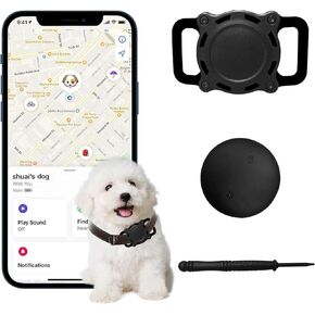 Smart Dog Tracker, Pet Location Tracker with Collar Holder for Dogs, Item Finder MFi Certified, Bluetooth Pet Tracker, No Monthly Fee, Works with iOS Find My (Black and White)