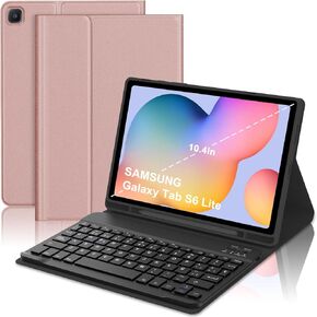 لوحة مفاتيح إسبانية (بما في ذلك Ñ) لجهاز Samsung Galaxy Tab S6 Lite (10.4 بوصة، 2024/2022/2022) - لوحة مفاتيح بلوتوث قابلة للفصل، قابلة لإعادة الشحن عبر USB-C، حافظة ذكية للنوم/الاستيقاظ التلقائي مع حامل أقلام، أسود