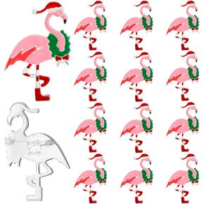 12 Pcs Christmas Flamingo Brooch Pin Enamel Pink Santa Hat Animal Brooches Flamingo Lapel Pin 1.77 x 2.44 Inch for Clothes Bags Backpack Women Family Christmas Gift