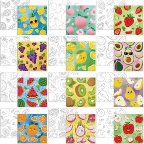 12 Pcs Pre Drawn Canvas to Paint, 7.9" X 7.9" Fruit&Landscape Theme Pre Printed Canvas for Kids, Pre Stretched Canvas Outline Painting Boards for Beginners, Students, Party Favor (Landscape)