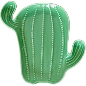 Ceramic Spoon Rest for Stove Top, Cactus Cute Spoon Rest for Kitchen Counter, Cooking Spoon Holder for Kitchen Counter, Utensil Rest for Spoon Spatula Ladle or Tong (Green Cactus)