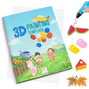 3D Printing Drawing Book, Reusable Colorful 40 Patterns Thick Paper Template with a Clear Plate, Painting Graffiti Template for 3D Pen Kids DIY Gift