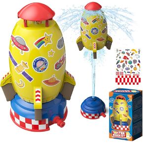 Sprinkler Rocket Toys for Kids Launcher Outdoor 360-Degree Rotation Water Splash Summer Garden Lawns Water Toys Spray for Boys and Girls 3-12 Year Old Gifts (White Rocket)