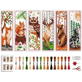 ACRNIGHEET 6 PCS Cross Stitch Bookmark Kit Animals Patterns DIY Stamped Embroidery Bookmark Kit DIY Bookmarks Handicraft Printed Cross Stitch Kits Stamped Embroidery Bookmarks for Adults Beginners