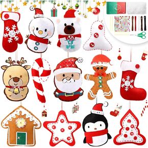 HunnmingRe 13 Pcs Christmas Felt Ornaments Sewing DIY Craft Kit Stocking Gingerbread Christmas Tree Hanging Ornaments for DIY Christmas Party Favors Xmas Decorations Cute Felt Gifts