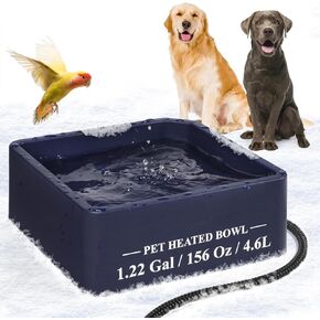 Heated Water Bowl for Dog Cat,1.22 Gallon,Outdoor Waterproof Heated Pet Water Dish with 79" Chew Resistant Cord for Rabbit, Chicken, Duck, Squirrel (Blue)