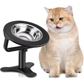 Raised Cat Bowls,Elevated Cat Bowls for Indoor Cats with Height-Adjustable Stand,Non-Slip Stainless Steel Cat Bowls,15° Tilted Cat Food Bowls (2-Pack, Black)