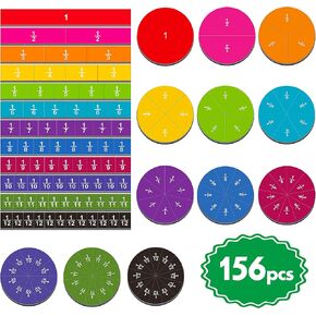 156 PCS Magnetic Fraction Tiles Circles, Educational Math Learning Manipulatives Set for Preschool Elementary School.