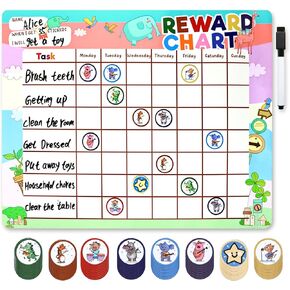 Behavior Reward Chart, Magnetic Chore Chart for Kids, 72 Cute Animals Theme Magnetic Stickers to Motivate Responsibility & Good Habits for Potty Training, Ideal Gift for Christmas.