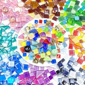 Craft Mosaic DIY Glass Tiles: LATIIZ 17.6oz Crystal Mosaic Ceramic Tile Random Bulk Craft Supplies Materials Set for Lamp Stepping Stone kit Hobby Fun Decorating DIY Kits Arts and Crafts for Adults