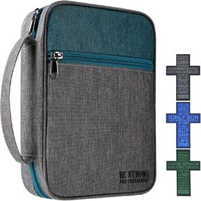 Bible Cover Case for Men, Scripture Study Carrying Book Cover Church Bag with 3 Cross Bookmarks Protective with Handle, Zipper Pockets, Fits Standard Size Bible 9.6"x7.5"x2.5", Gray Green