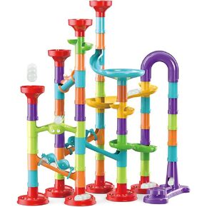 Marble Run Building Blocks STEM Toy Track Race Maze 30 Glass Marbles for Kids Boys Girls 3 4 5 6 7 8 9 10 11 12 Year Old Birthday Present Preshool Gift