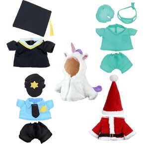 DolliBu Large Stuffed Animal Dress Up Set for Teddy Bear Toys - Costume Pack Has Unicorn, Santa Claus, Graduation Gown, Doctor Scrub Uniform, and Police Officer Clothes for Stuffed Animals - 5 Outfits