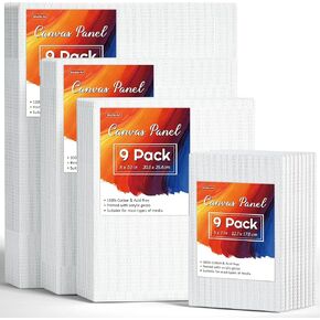 Shuttle Art Painting Canvas Panel, 52 Multi Pack, 5x5, 6x6, 8x8, 10x10 inch (13 PCS of Each), 100% Cotton Art Canvas Board Primed White, Blank Canvas for Kids Adults for Acrylic Oil Painting
