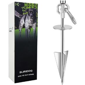 Heavy Duty Dog Tie Out Stake,360°Swivel Dog Run- No Tangle,304 Stainless Steel Dog Stake Up to 160LBS,Dog Runner for Yard,Outdoor,Camping,Grass,Dirt (Stake)