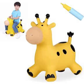 INPANY Giraffe Bouncy Horse Hopper - Inflatable Jumping Horse, Ride on Rubber Bouncing Animal Toys for Kids/Toddlers/Children/Boys/Girls (Pump Included)