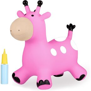 INPANY Giraffe Bouncy Horse Hopper - Inflatable Jumping Horse, Ride on Rubber Bouncing Animal Toys for Kids/Toddlers/Children/Boys/Girls (Pump Included)